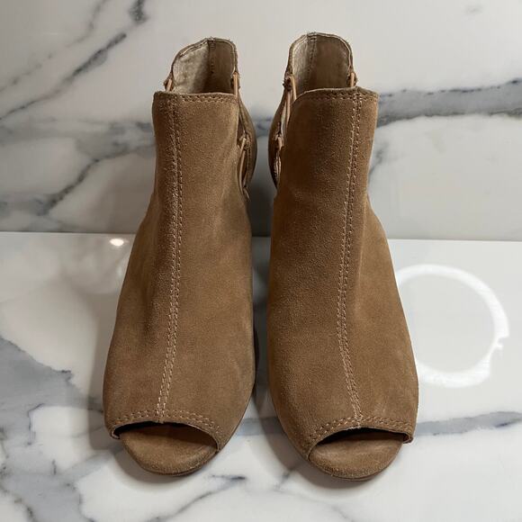 Lucky Brand | Women's Brown Leather Peeptoe Reevas Wedge Booties Sz 8.5 - Picture 2 of 8